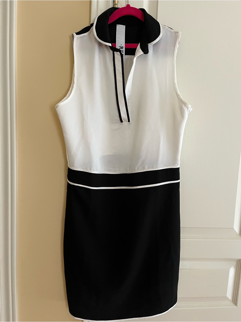 Sleeveless Black and White Colorblock Polo Dress